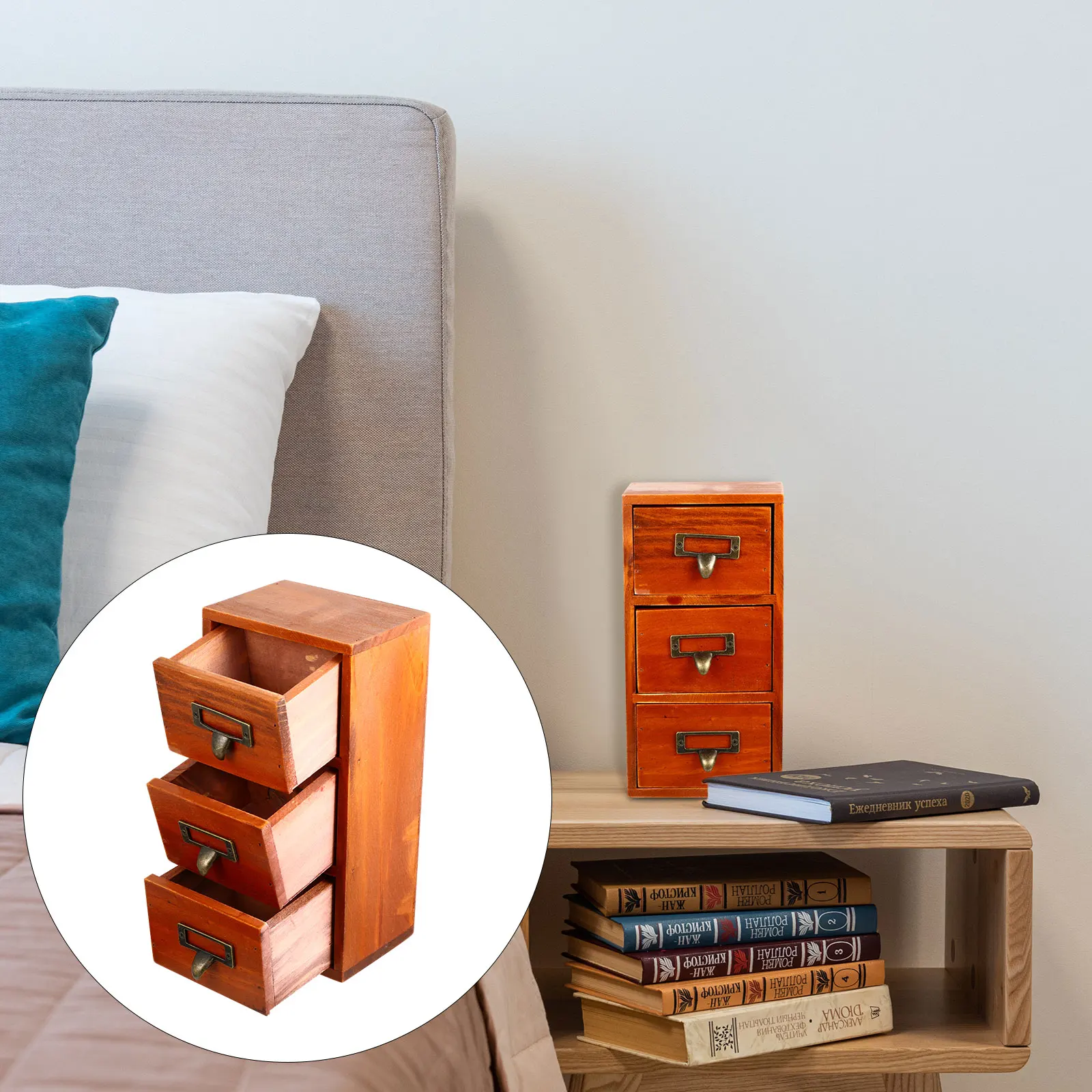 

Solid Wood Desktop Organizer Desk Organizer Brown Home Office Multi-Functional Storage Box Desktop Container Storage Box