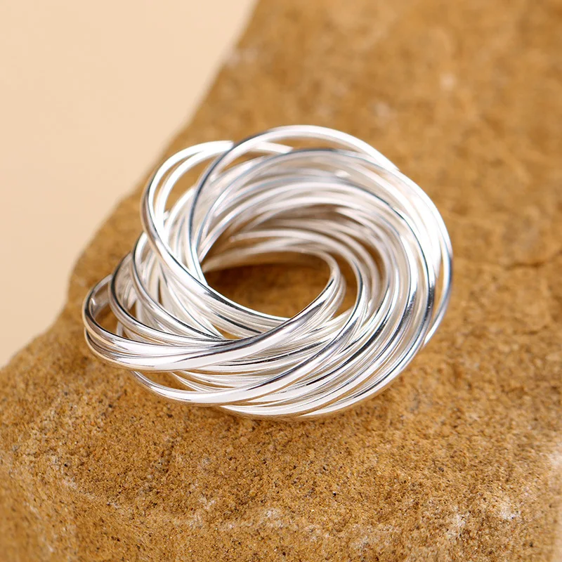 925 silver fashion 21 cyclil ring silver silk ring for women ins style light luxury high-end sense of niche ring new products