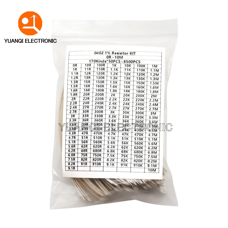 Kit surtido de resistencias de Chip SMD, conjunto de muestras de resistencia, 0R - 10M ohm, 1% valores, 0402, 0603, 0805, 1206