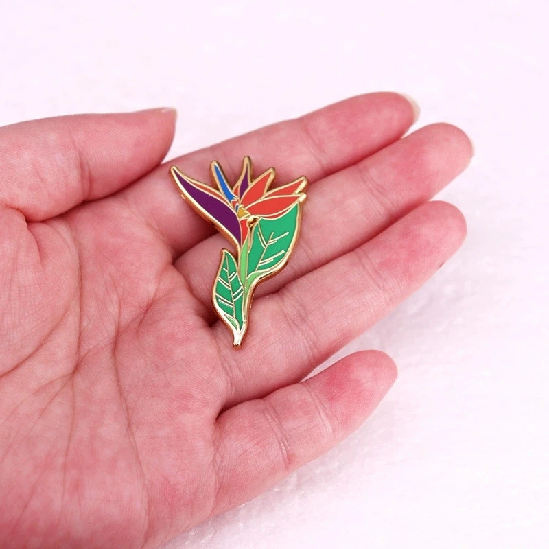 Bird of Paradise Plant Hard Enamel Pin Orange Tropical Jewelry Gift for Nature Lover Botanical Brooch, Accessories for Gardeners