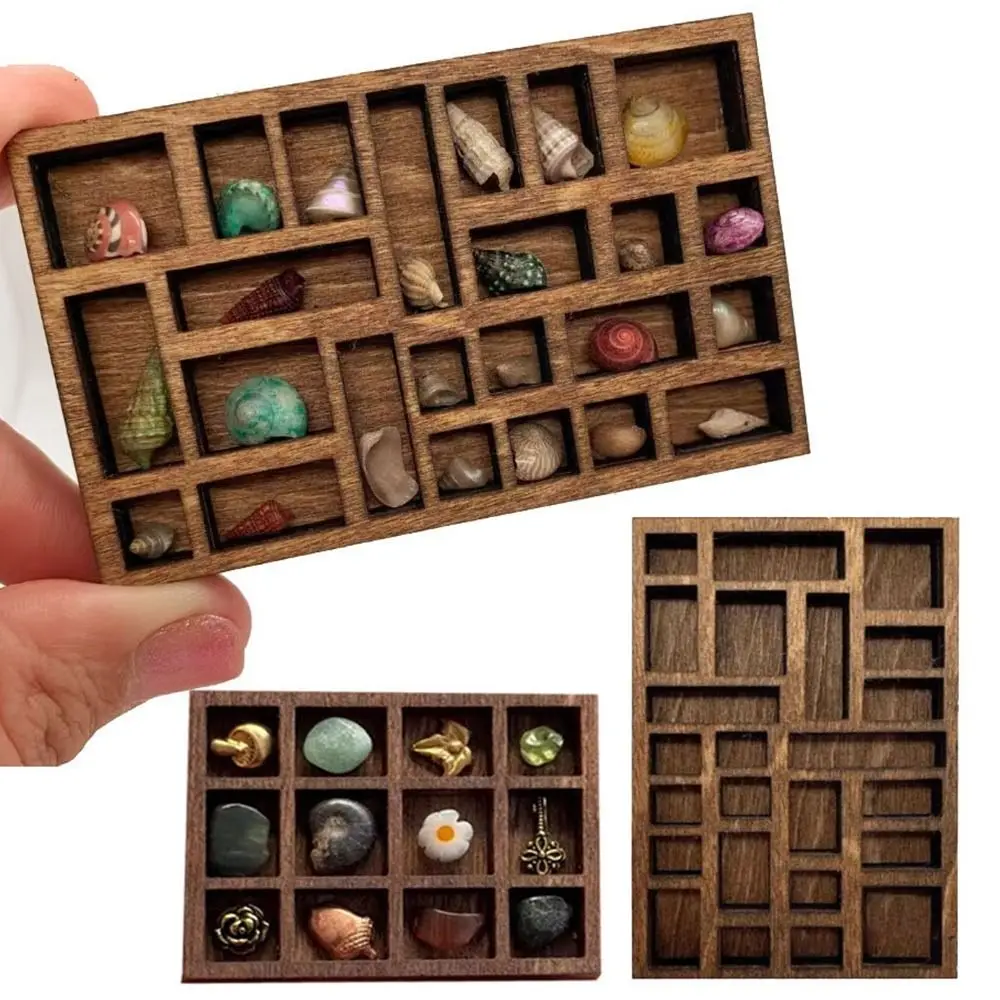 NOUVEAU Étagère miniature marron pour bibelots, avec grilles et compartiments variés, mini porte-bijoux, étagère pour maison de poupée