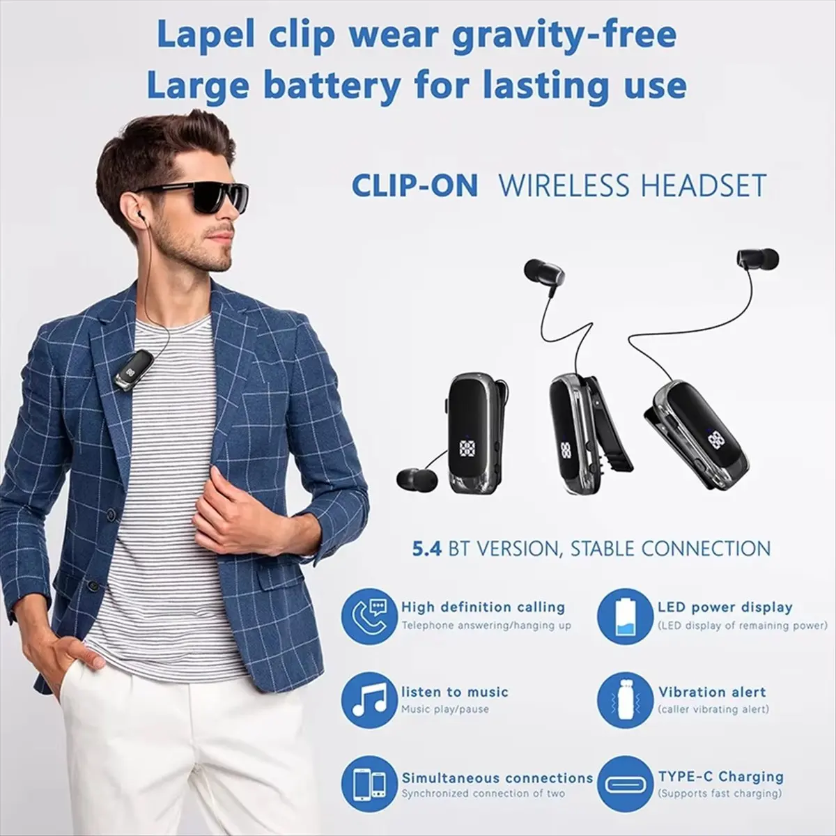 

M85K K88 Lavalier Business Bluetooth 5.4 Наушники Время разговора/музыки 20 часов, светодиодный цифровой дисплей, шумоподавление, черный