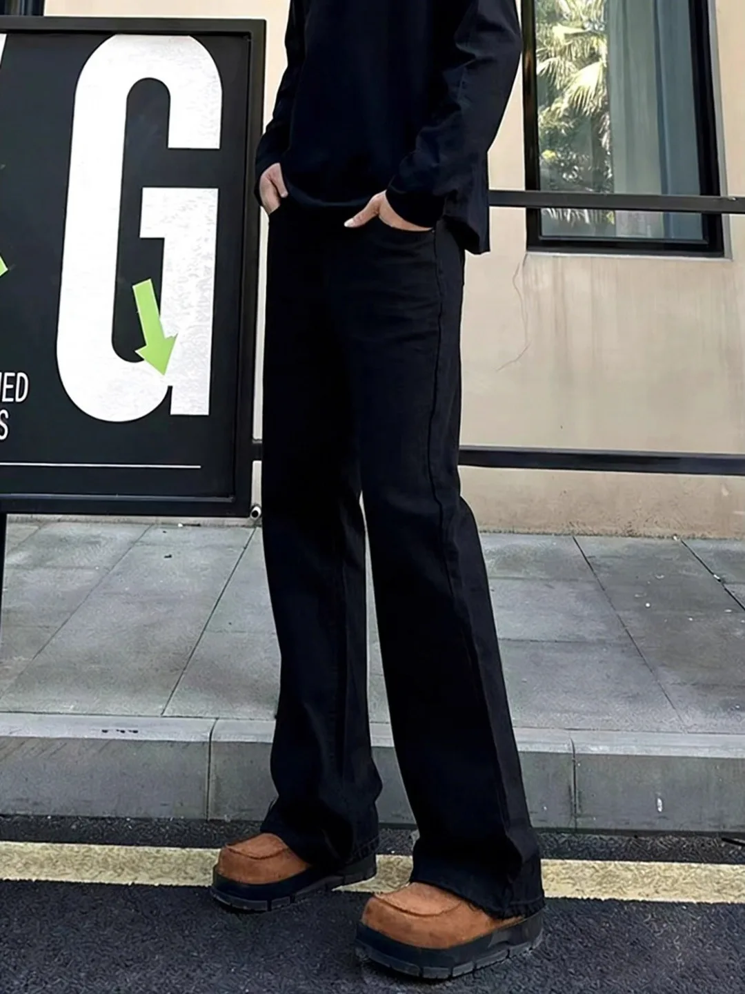 

Cleanfit Men's Bla Flared Jeans mid Waist Straight Leg Fce Lined Workwear Trousers American High Street Vibe Long Pants