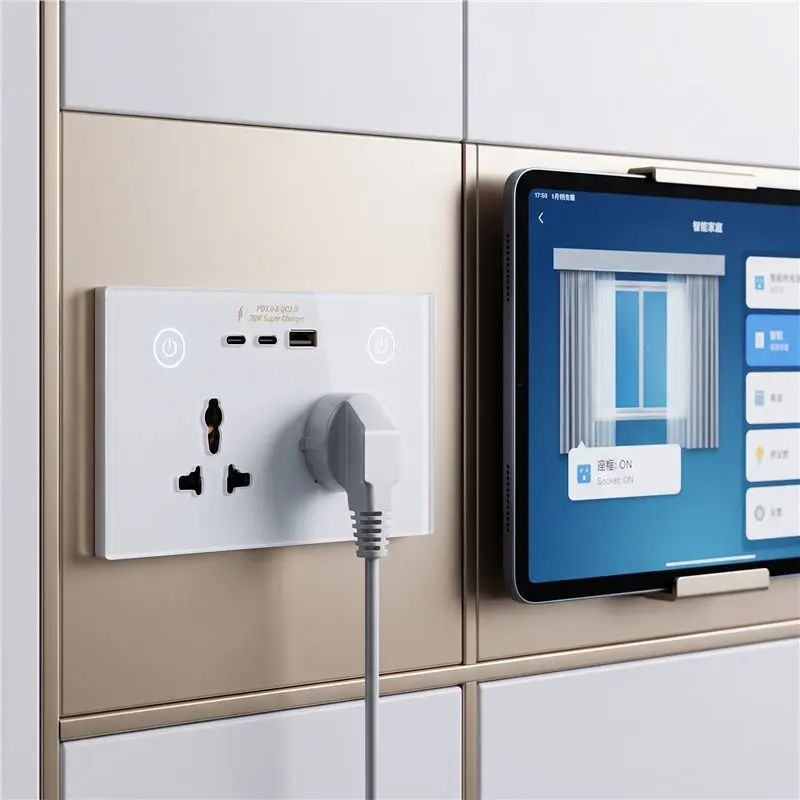AFOURT-Smart Home Wifi Enabled USB Touch Wall Socket Panel 70W QC/PD 3.0 International Double Universal Outlet