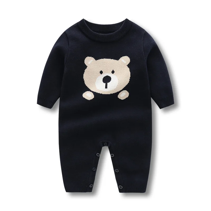 

Autumn Winter 2024 Ins Cartoon Bear Print Newborn Boys Jumpsuit Long Sleeve Horn Button Baby Boys Bodysuit Infant Boys Onesies