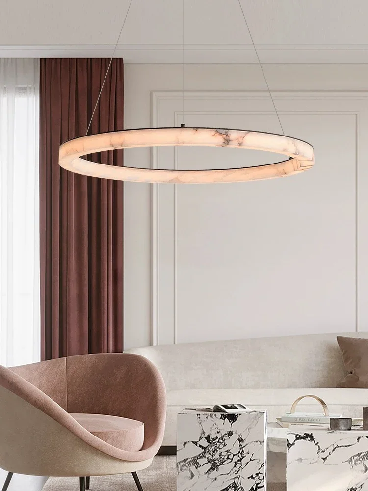 Luxury Marble Pendant Light Living Room Circular Ring LED Ceiling Chandelier Hotel Lobby Shop Hanging Lamp for Home and Deco