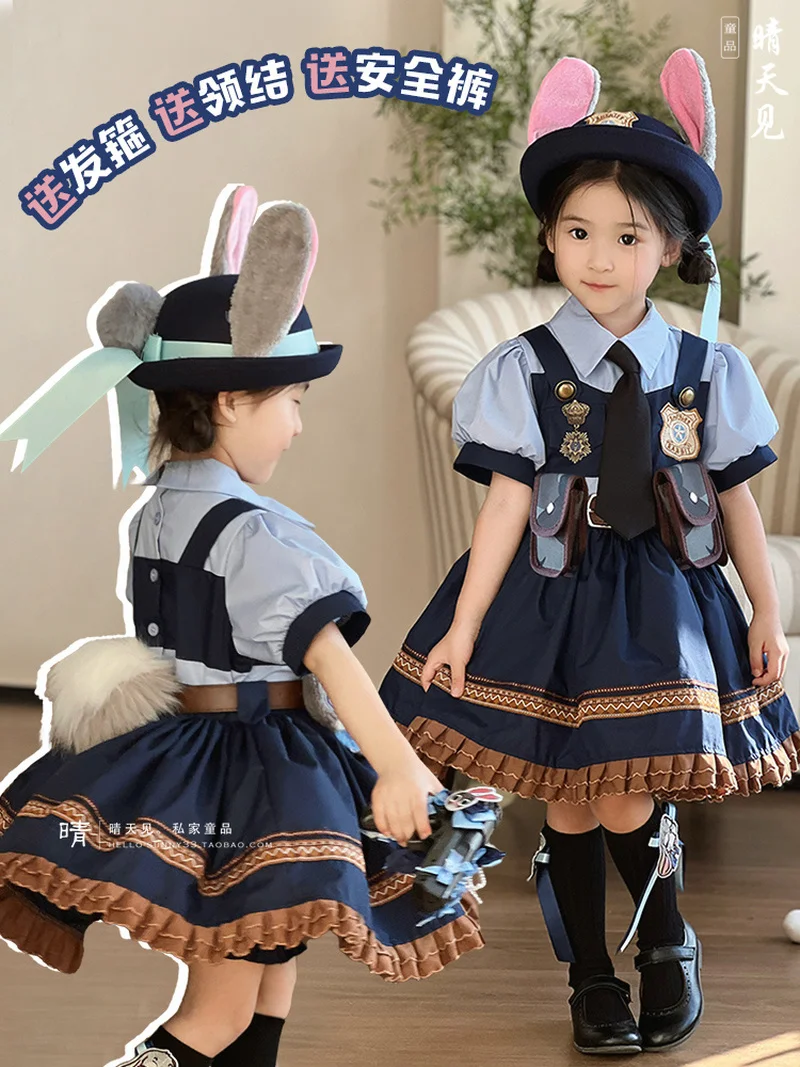 الفتيات تأثيري Zootopia جودي أرنب الكرتون فستان مجموعة طويلة الأكمام الأميرة تنورة الاطفال حفلة عيد ميلاد ملابس رقص الصيف الخريف