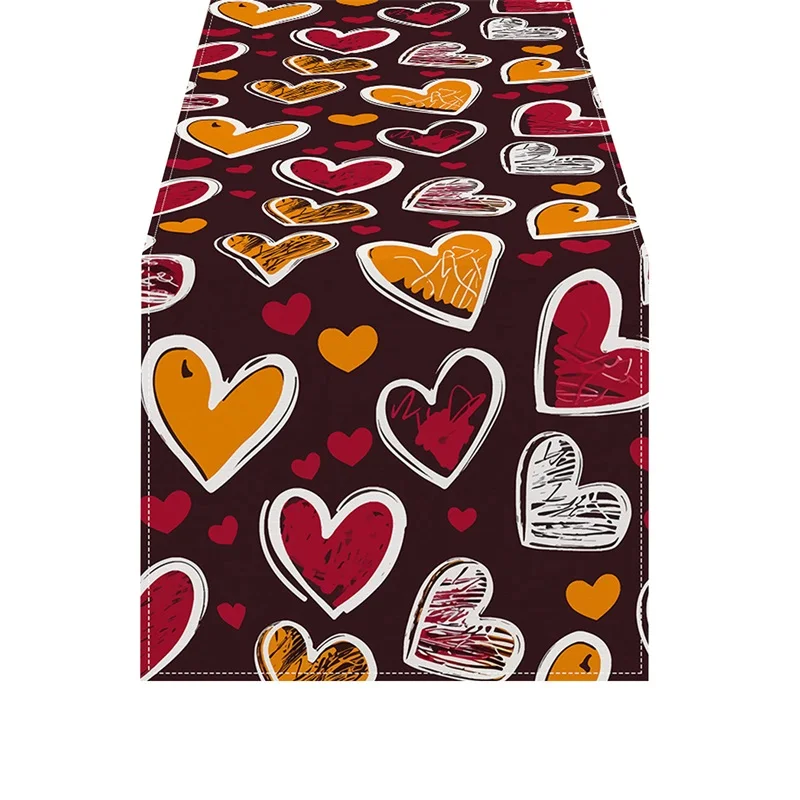 Valentine’s Day Table Runner Colorful Love Heart Letter Table Runner Dining Table Decoration for Home