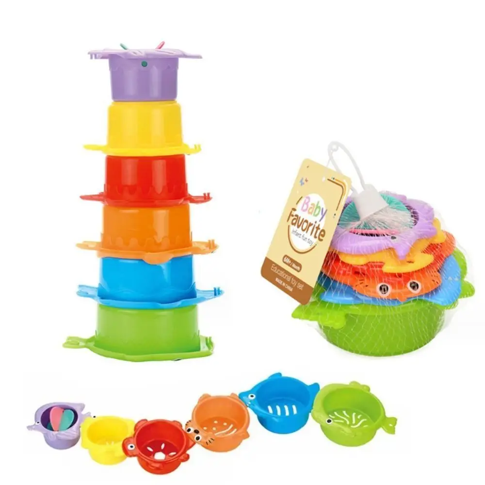 Cartoon Bear Stacking Ring Tower Building Block Montessori Stacking Nesting Circle Early Education Plastic Cement Stacking Cup