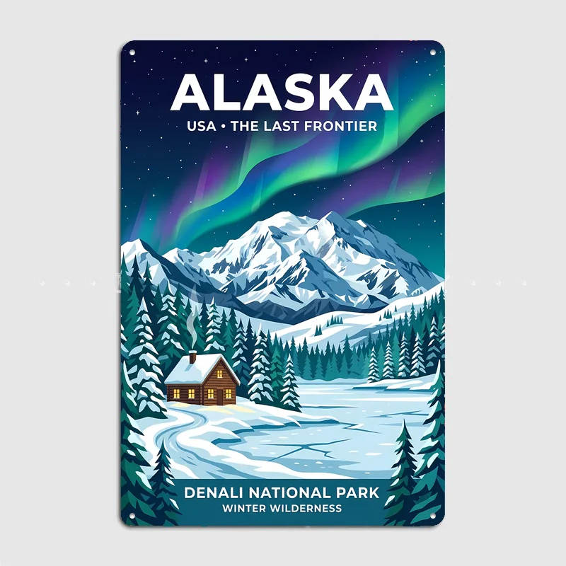 Alaska Denali National Park Winter Travel Poster Metal Sign Posters Bedroom Custom Wall Decorations Room Decoration Home Decor