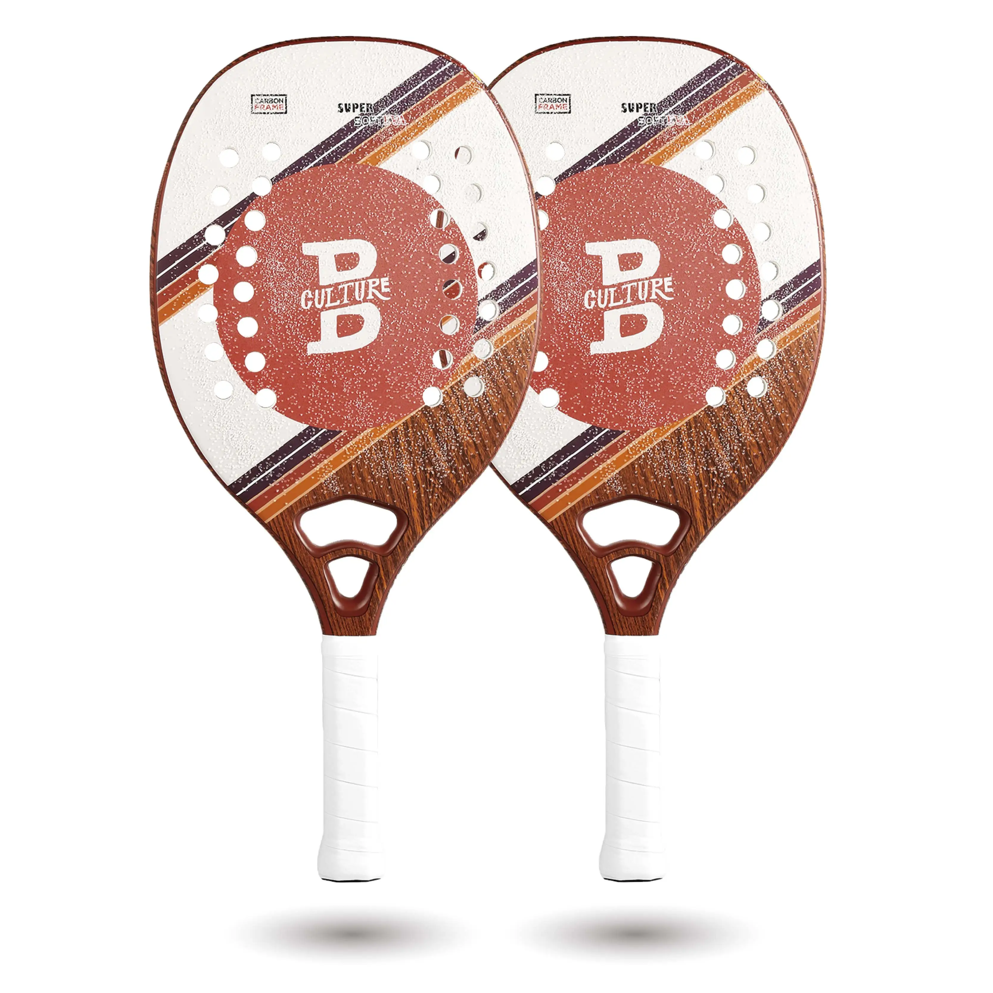 Beach Tennis Racket Carbon Fiber Surface with Sand Grit Print, Lightweight EVA Soft Racquet, with Cover Bag for Carry