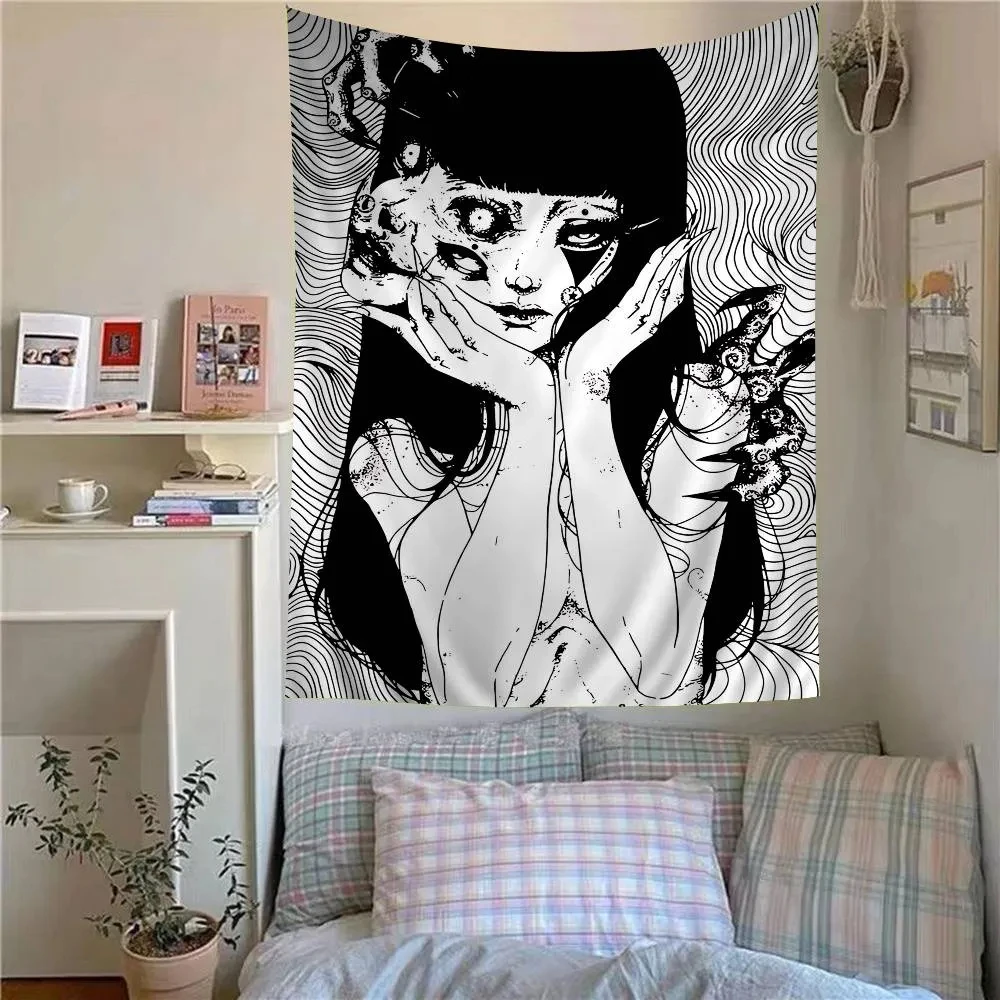 Japan Anime J-Junji Ito Anime Wandteppich Günstiger Hippie Wandbehang Böhmische Wandteppiche Mandala Wohndekor