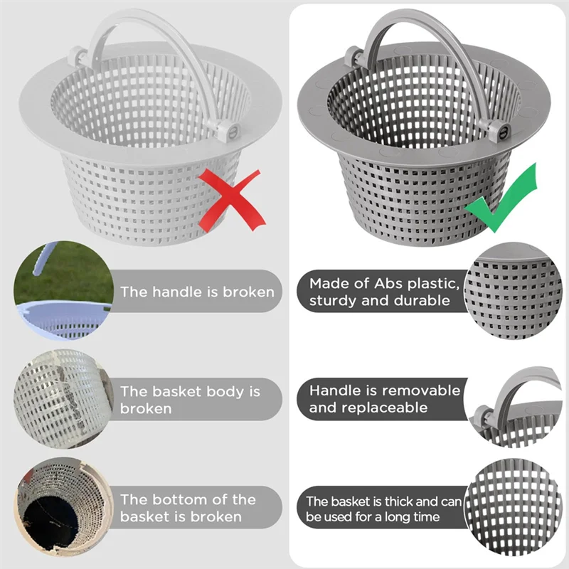 

AONEQ-2 шт. корзина для скиммера для бассейна с ручкой, сменная корзина для фильтра для бассейна для удаления листьев для чистки бассейнов