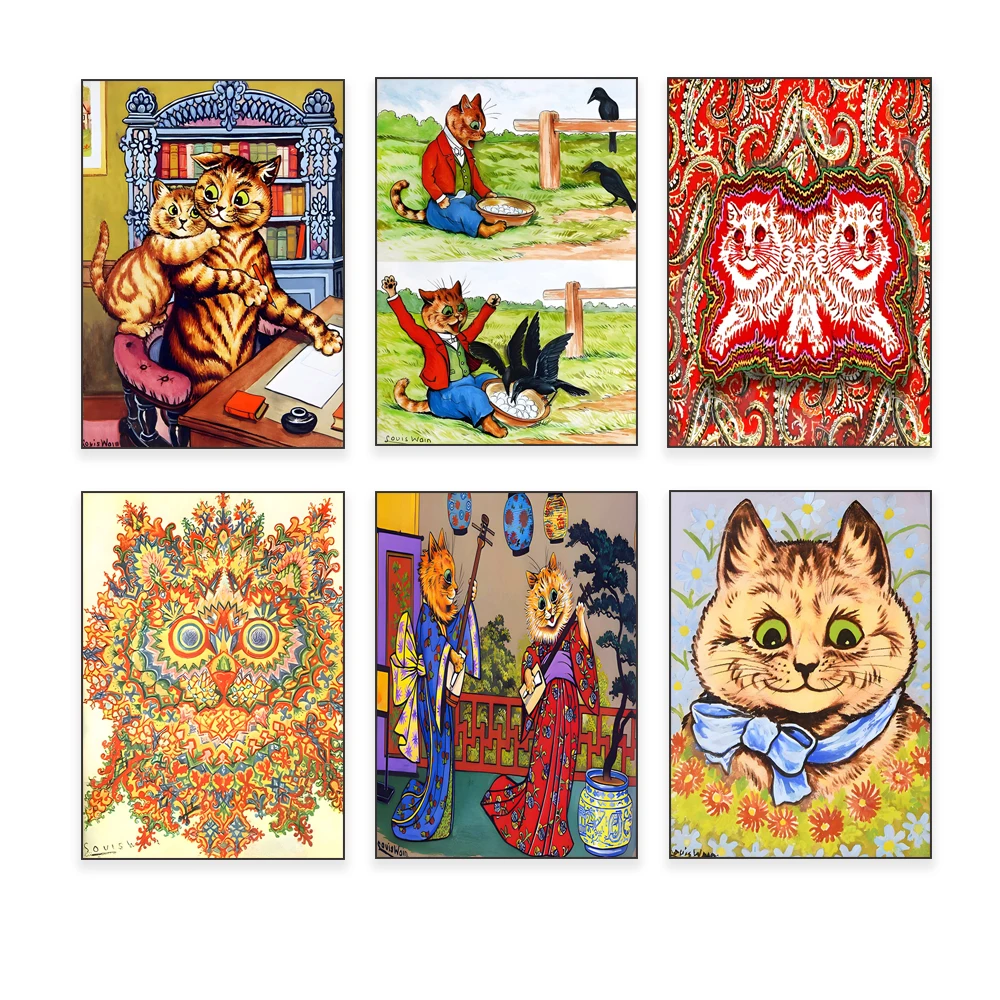 Louis Wain cat poster, cat illustration, classic art, exhibition cat wall art canvas print for living room kids home decor
