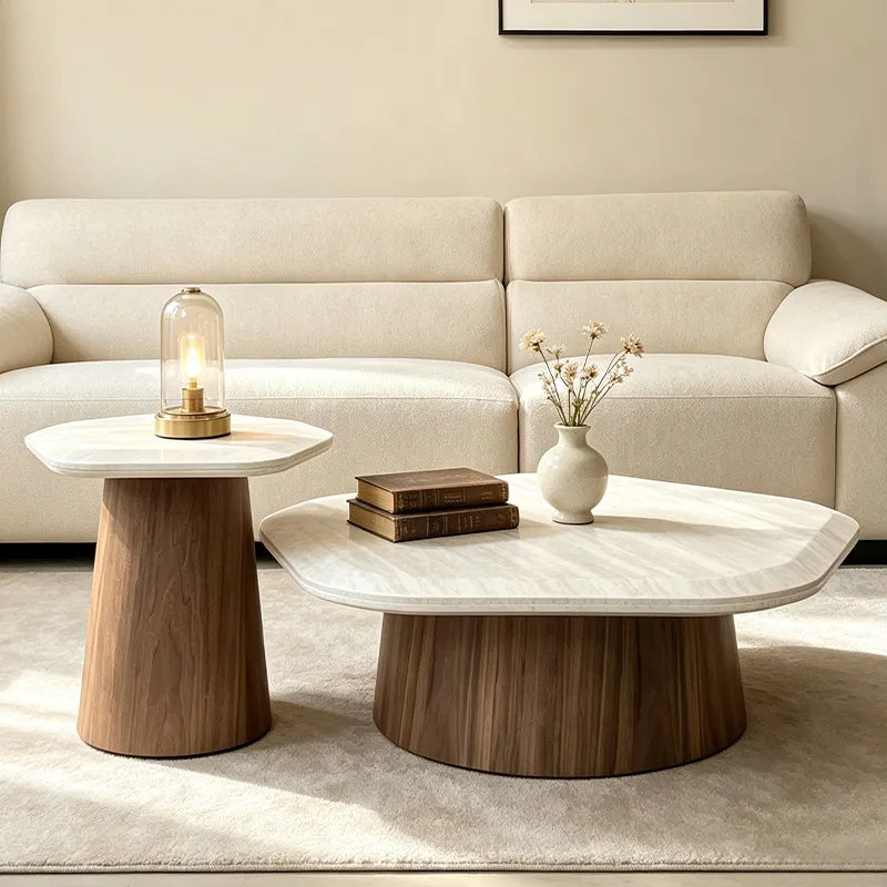 Imitation limestone texture walnut coffee table set living room furniture