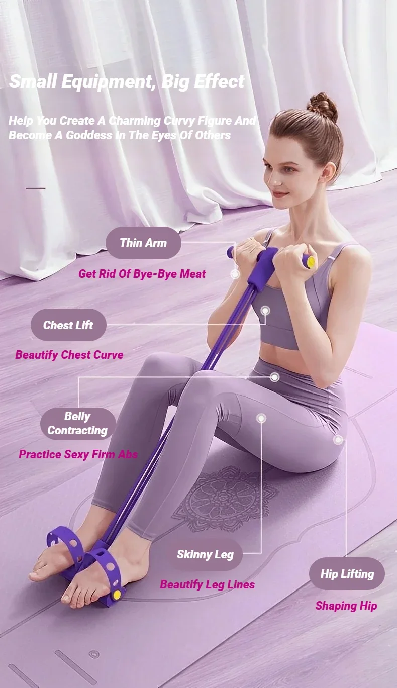 Pedal-Widerstandsband mit 6 Schlaufen, elastisches Spannungsseil, Sit-up-Zugband für Körperstraffung, Heimfitness, Yoga, Stretching, Fitnessgeräte – Detail 7