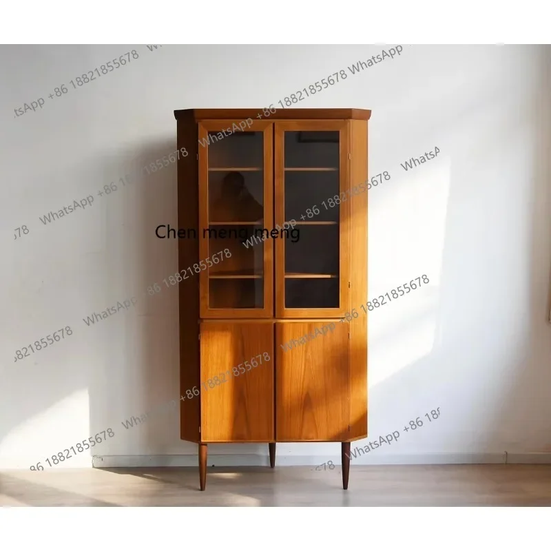 

X New retro corner cabinet solid wood cherry wood glass corner cabinet
