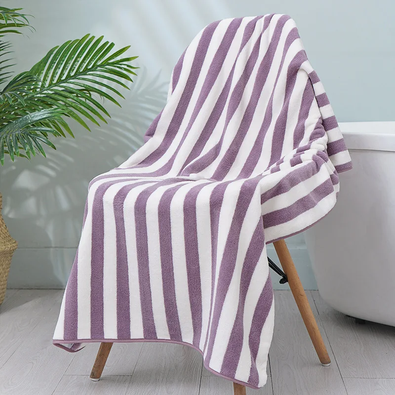 Thick towel Absorbent Facial Towel Striped Coral Velvet Bath Towel Quick Drying Beach Towel Household motion bath bath towel