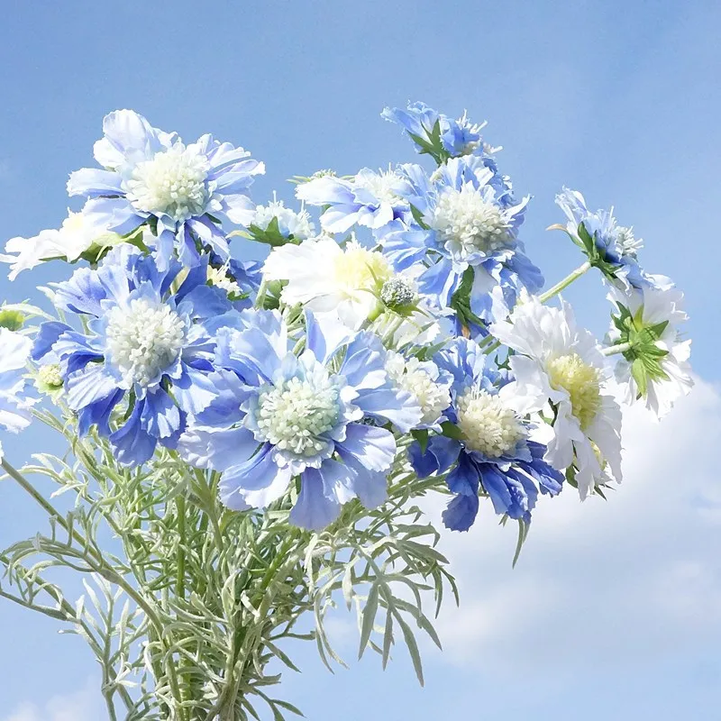 10Pcst Artificial Flocking Cosmos Silk Flowers 4Head Wedding Floral Arrangement Fake Daisy Flowers Home Decoration Party