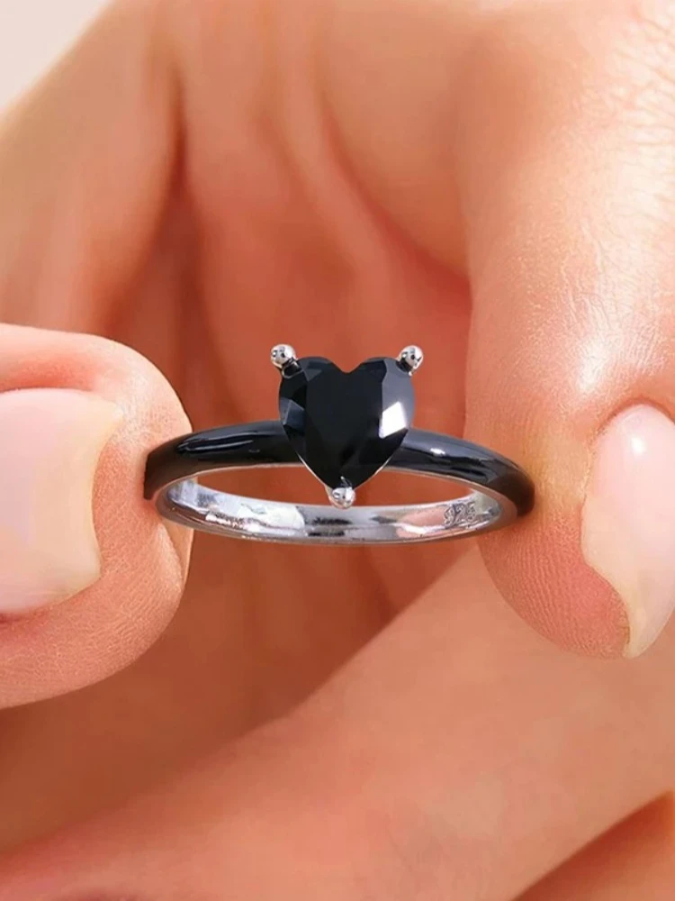 خاتم من الفضة الإسترليني عيار 925 بسيط كلاسيكي على شكل قلب الحب من الزركون للنساء لحفلات الذكرى السنوية مجوهرات راقية عالية الجودة #6