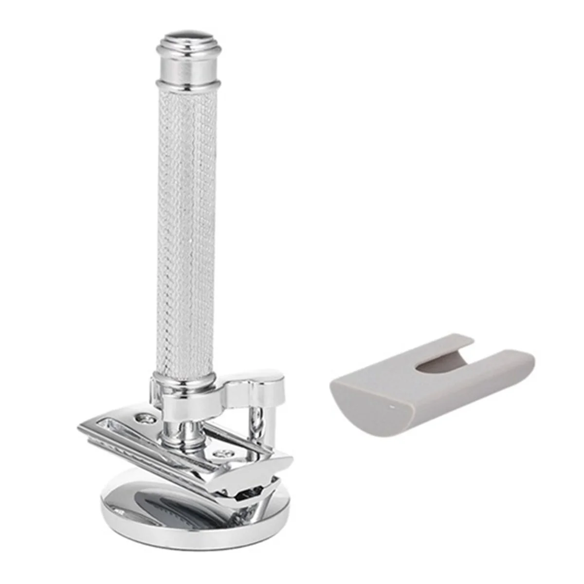 Silver Adjustable Double Edge Classic Safety Razor Man Shaving Razor with Base Cutter Head Cover_A66K