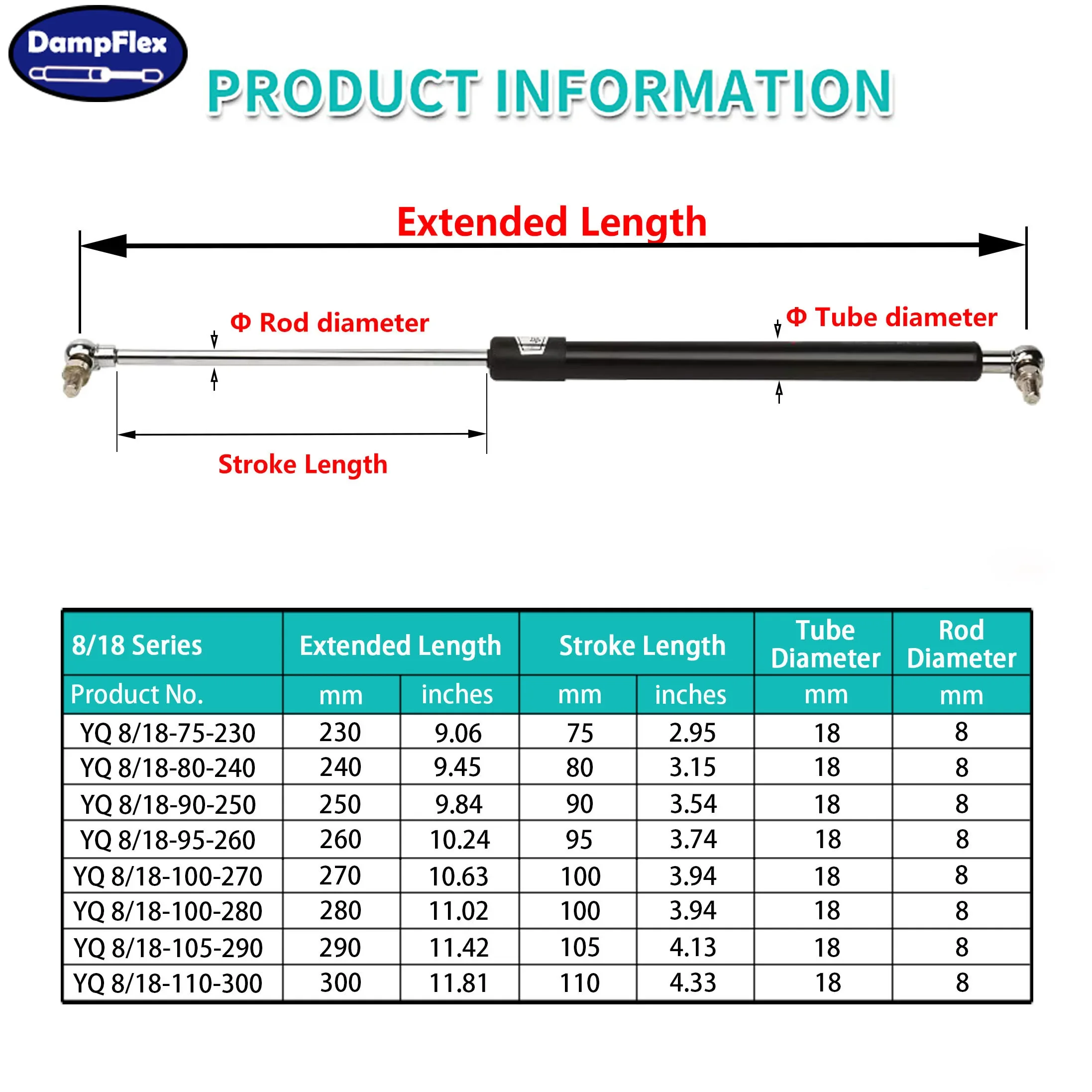 1PC 300N 230-300mm Gas Struts Ball Joint Shock Absorbers Gas Springs Lift Supports Storage Outdoor Bench Truck Canopy Camper