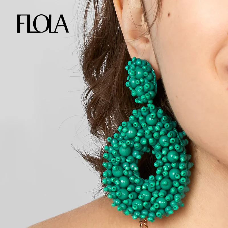 FLOLA  Bohemia Drop Beads Earrings Woman Statement Handmade Beaded Earrings Dangle Bohemian Jewelry Big Pendientes ersp67