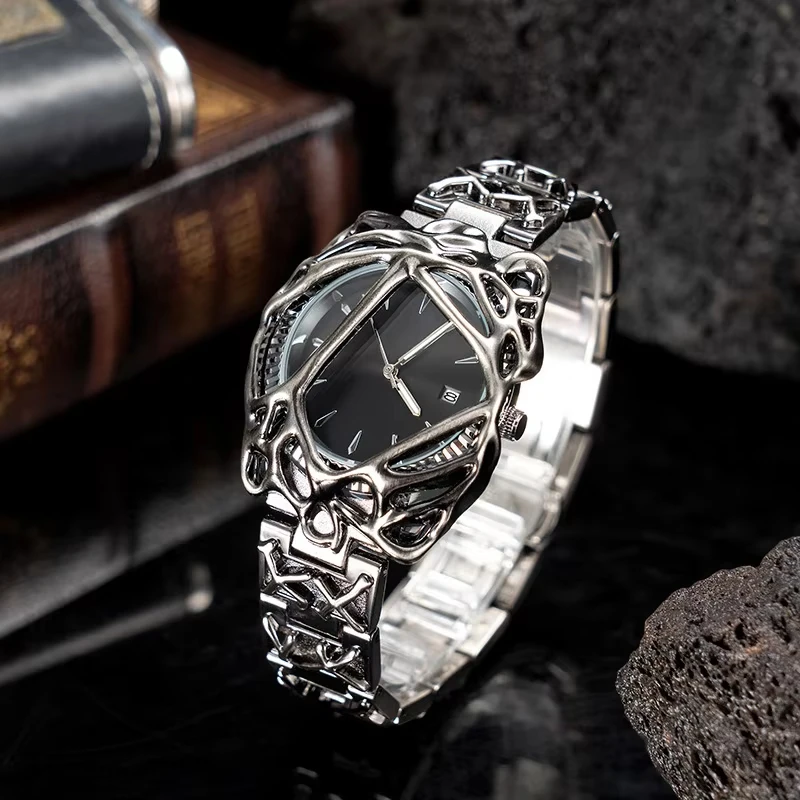 Vine Pattern Retro Y2K Unisex Watch, Alabaster Texture Irregular Shape Ins Niche European Wristwatch