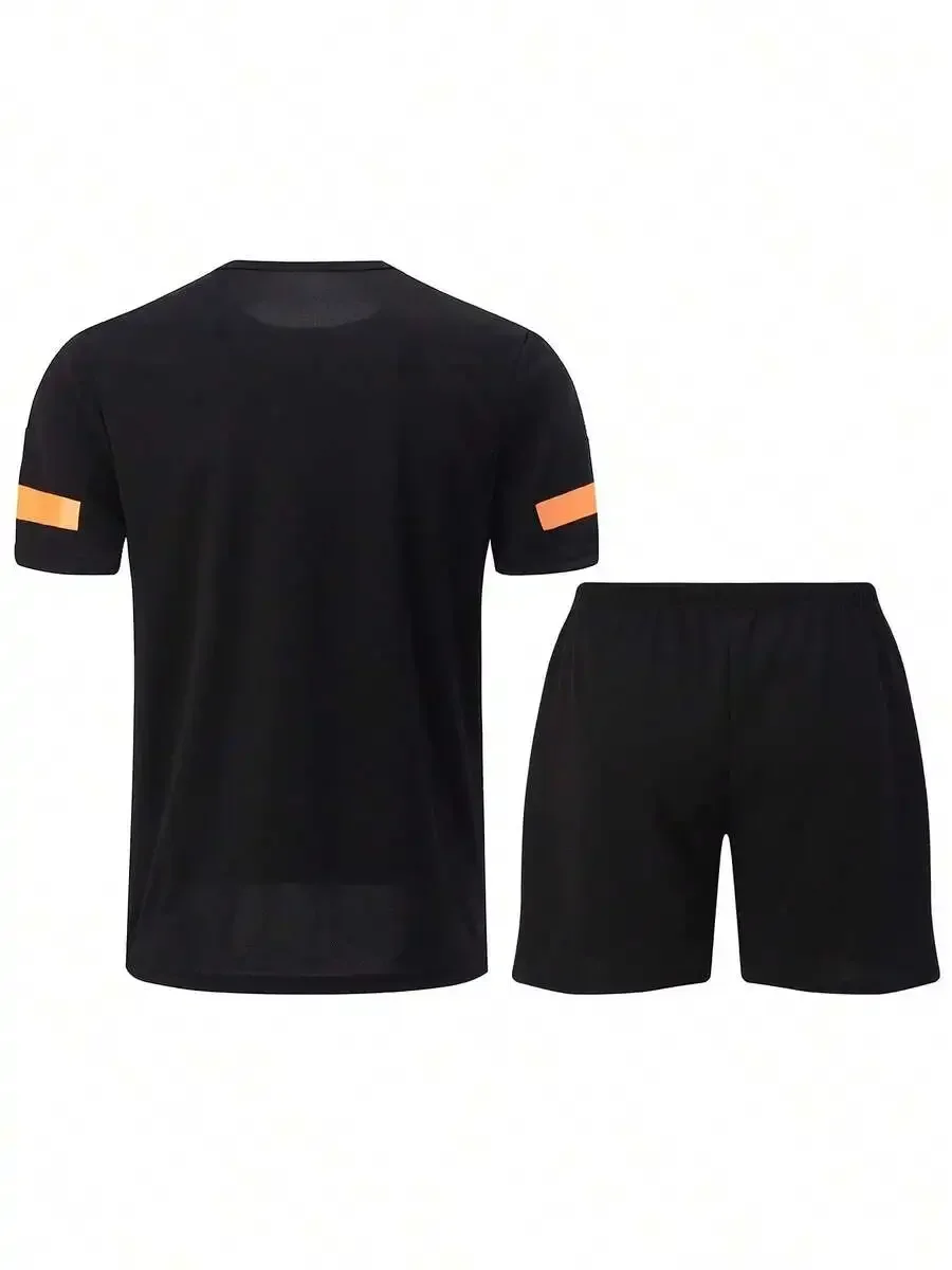 Men Summer Casual Sports 2-Piece Set Round Neck T-Shirt And Shorts