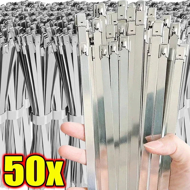 

50/100pcs Stainless Steel Cable Ties Self-sealing Fastening Cable Tie Heavy Duty Multifunction Metal Self Locking Zip Tie Clamps