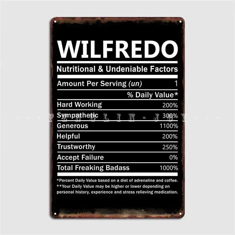 اسم ويلفريدو ويلفريدو عوامل غذائية وغير قابلة للتجديد علامة معدنية جدار حانة جدار الديكور جدار ديكور تين تسجيل ملصق #1