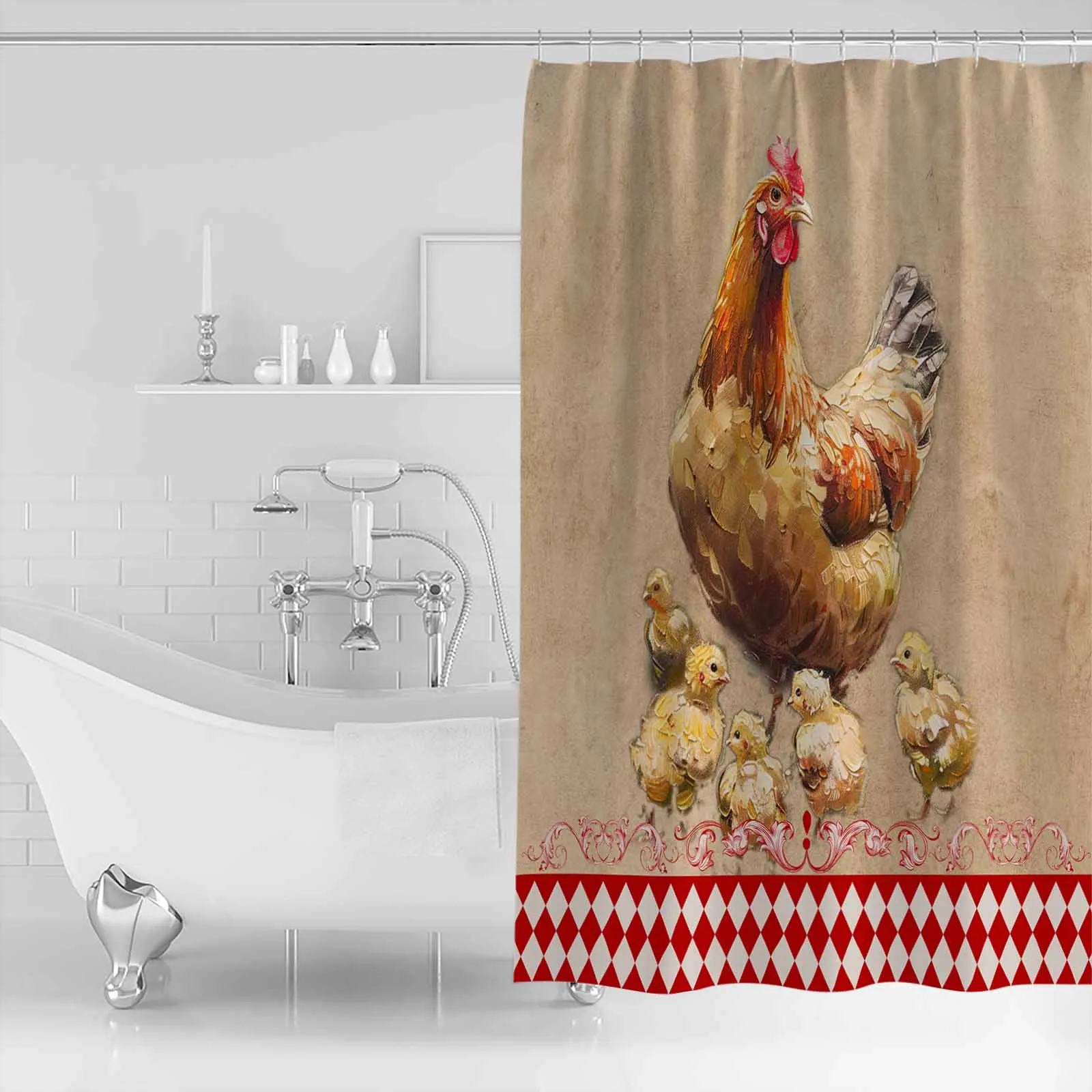 Retro Country Farm Hen Shower Curtains Waterproof Bath Curtains Home Decor Modern Luxury Bathroom Curtain