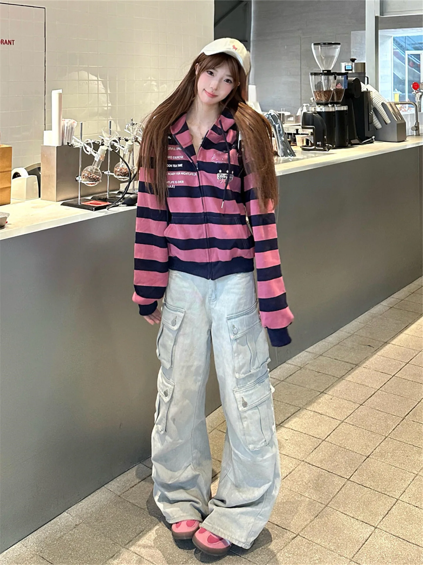 

Американские ретро-джинсы с широкими штанинами и эффектом потертости для женщин, весенние, свободные, струящиеся, удлиненные, прямые, в пол