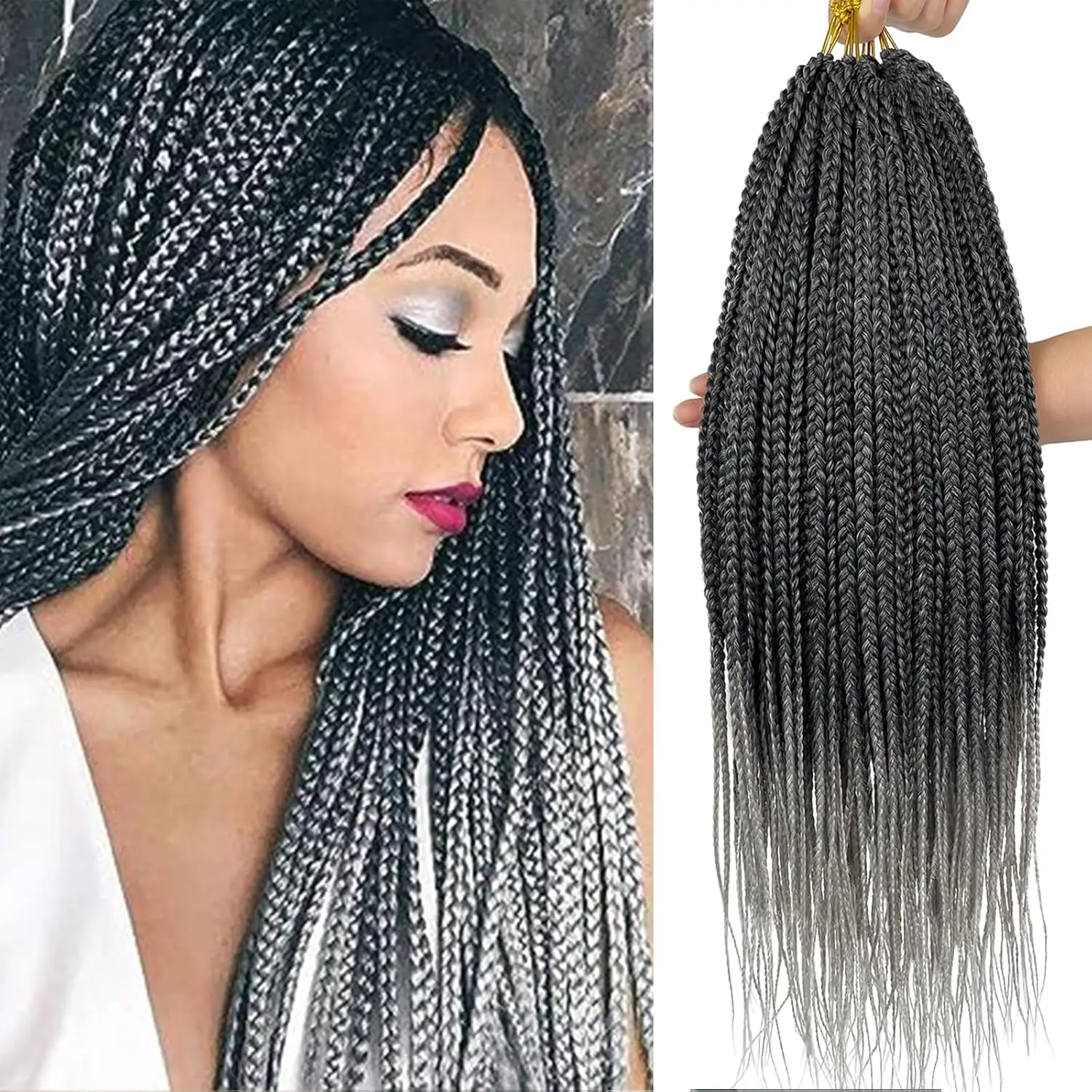 

Pre Looped Crochet Box Braids 18 Inch Tgrey Ombre Gray Box Braid Crochet synthetic Hair Wide Small Crochet Braids Crochet Hair