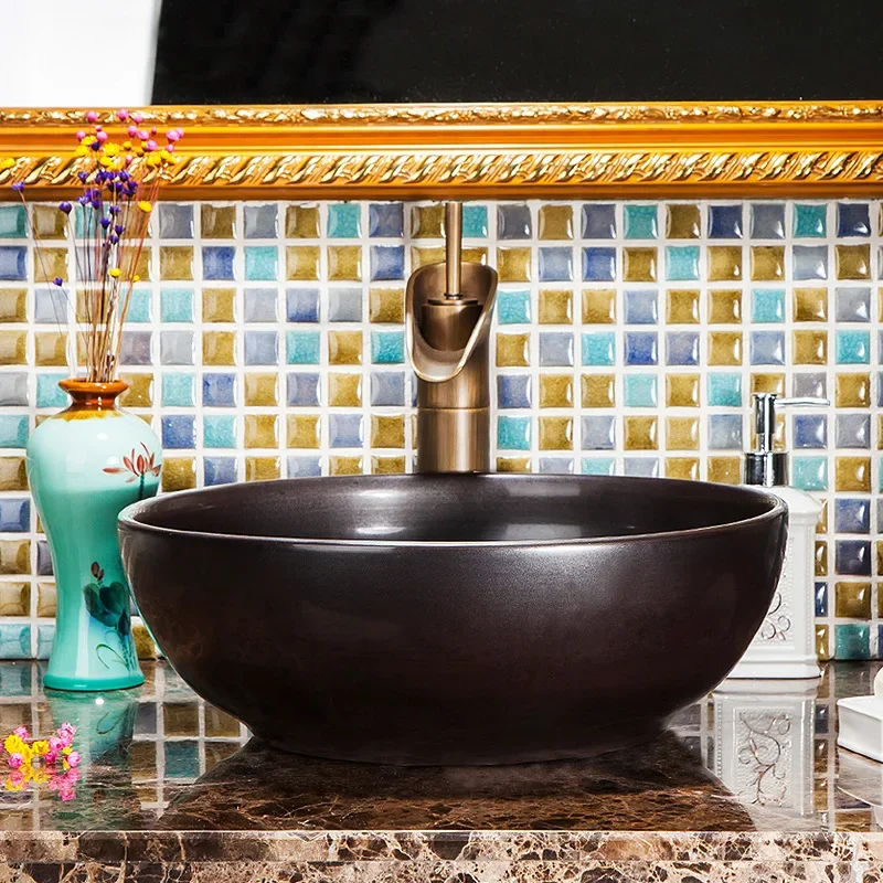 Wholesale ceramic washbasin art basin hotel basin European retro round art basin JS-13018