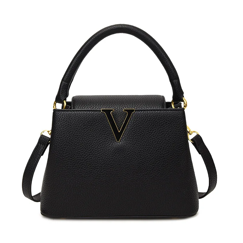 

2025 New Autumn Litchi Grain Shoulder Bag Women Korean Style Crossbody Top Handle Handbag Detachable Strap Versatile Purse