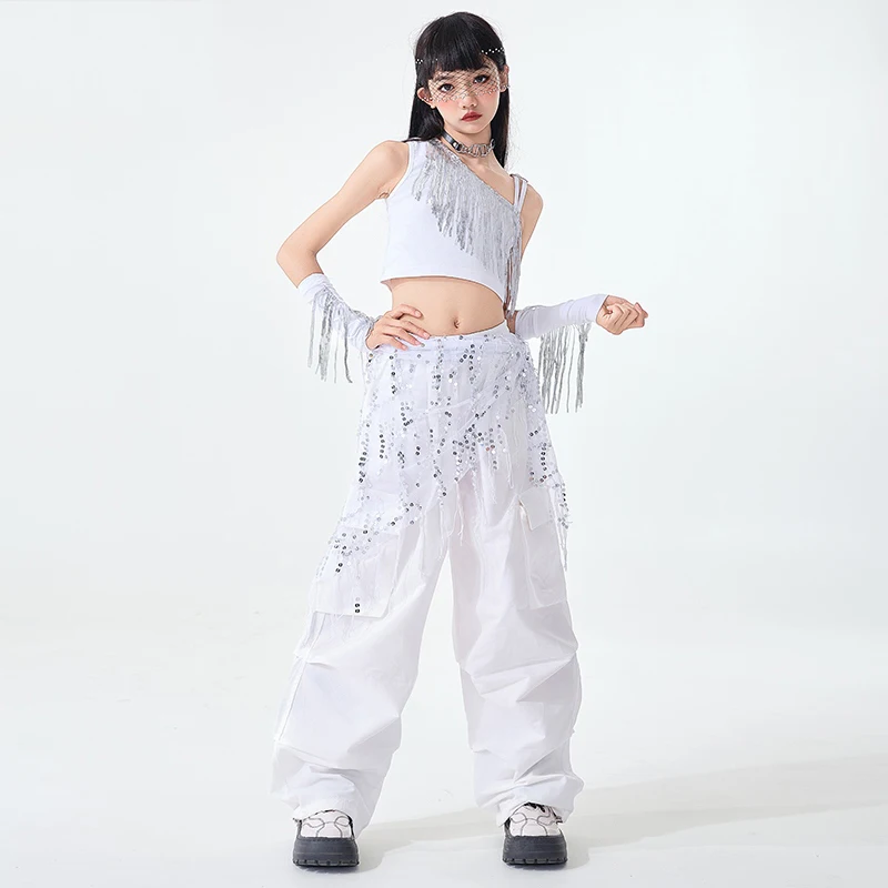 Mode filles Performance Kpop tenues enfants Jazz danse Costume Hip Hop vêtements rue costumes haut à franges pantalon Rave Wear SL13260