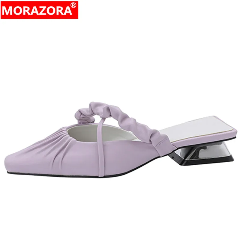 

Женские Плиссированные шлепанцы MORAZORA, черные однотонные шлепанцы на среднем квадратном каблуке, размер 32-43, лето 2024