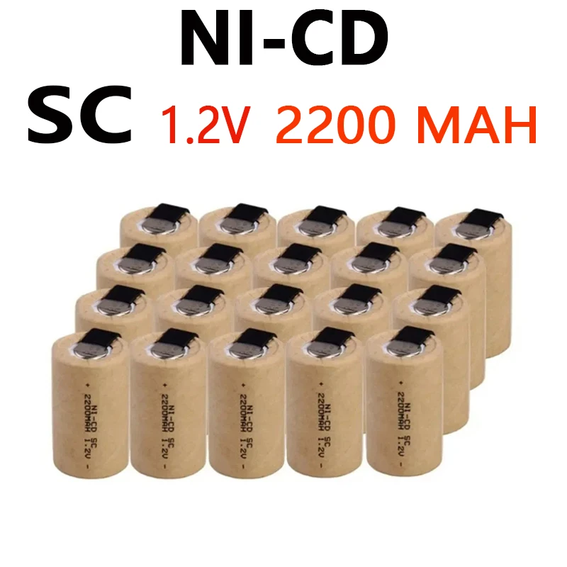 Destornillador de 2 a 20 piezas, taladro eléctrico, baterías SC de 1,2 V, 2200mah, batería recargable SubC ni-cd con lengüeta, herramienta eléctrica, celdas NiCd SUBC