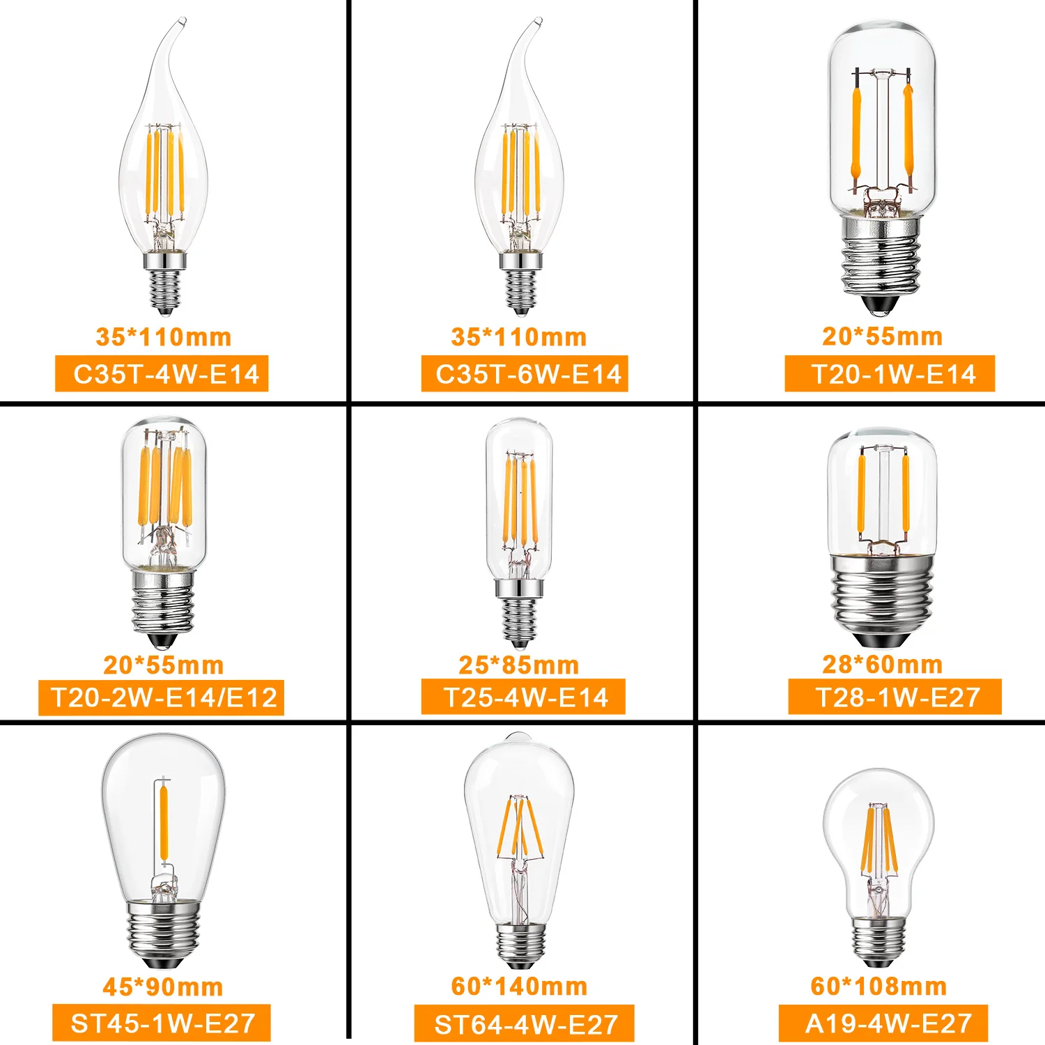 E14 E27 Retro LED Bulb 220V Vintage Edison LED Filament Light Bulbs E12 B22 Warm White Clear Glass Lighting Lamp Room Decoration