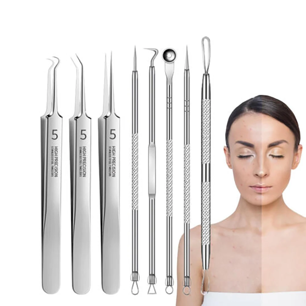 

8Pcs Ingrown Hair Tweezers Acne Blackhead Removal Needles Black Dots Cleaner Pore Cleaner Deep Cleansing Face Skin Care Tools