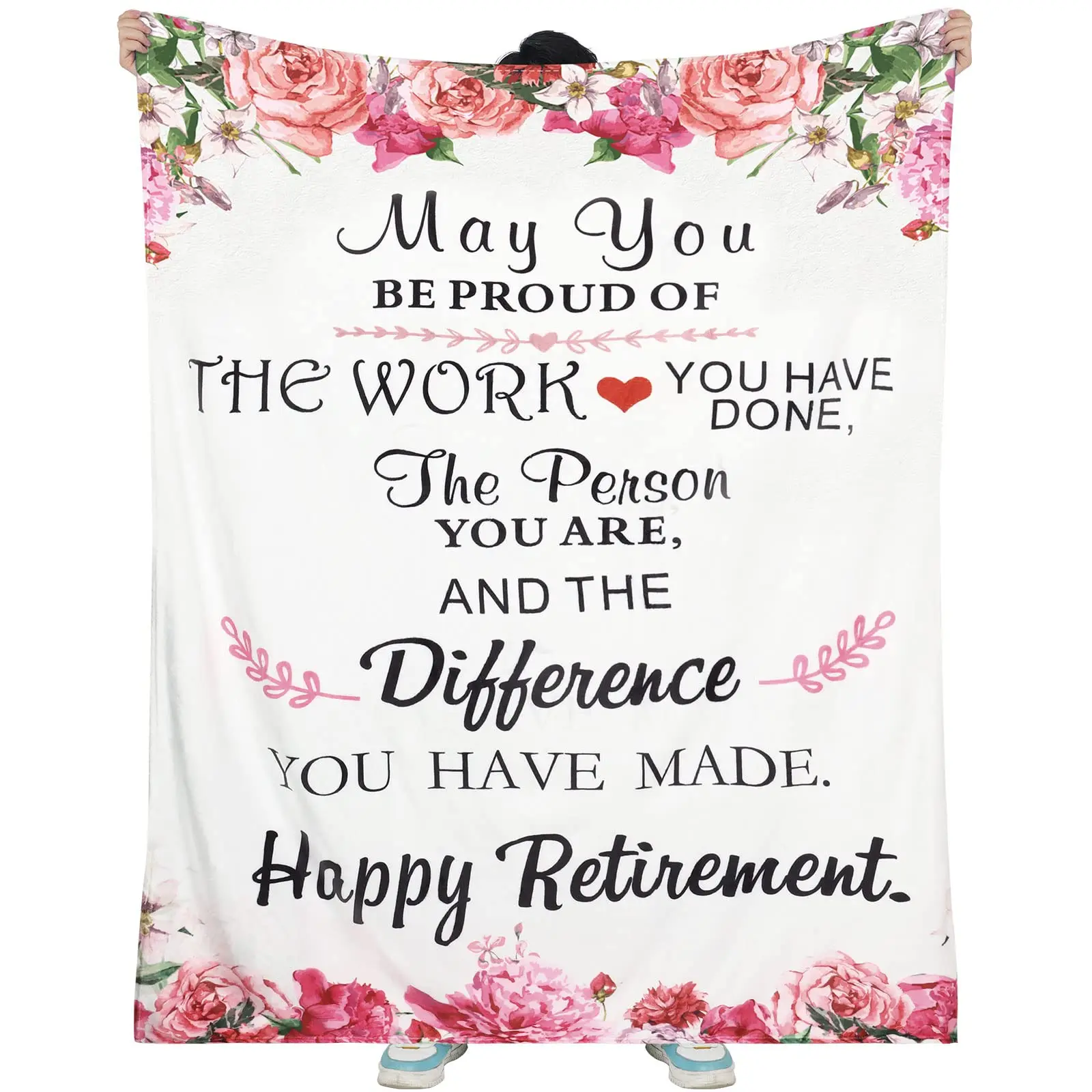 Happy Retirement Gifts for Women Men, Rose Peonies Blanket Retired Throw Blanket Flannel Blankets Retirement Gifts Soft Blankets