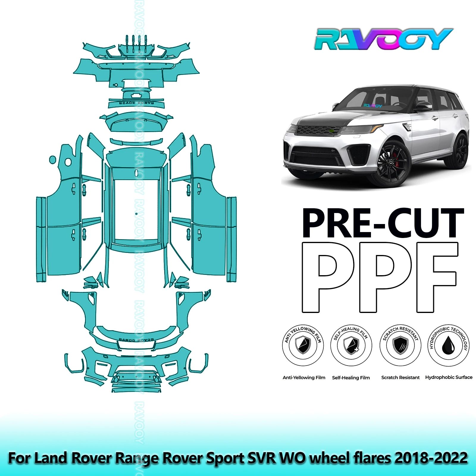 

Для Land Rover Range Rover Sport SVR WO расширители колес 2018-2022 8,5 мил предварительно вырезанная PPF полная защитная пленка для автомобиля