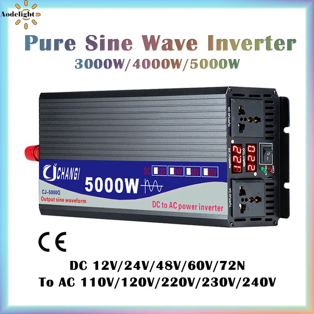 Falownik czystej fali sinusoidalnej DC 12V 24V 48V 60V 72V do AC 110V 220V 3000W 4000W 5000W Power Solar Car Inverters Doule Digital Display