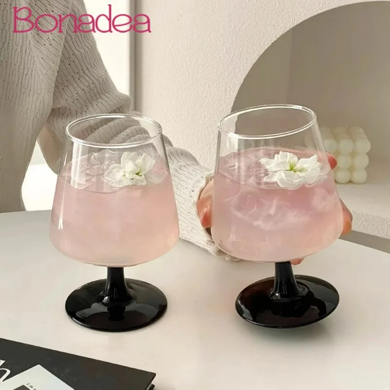 

Black Stem Glass Cup, Big Belly Juice Bubble Glass, Creative Cocktail Glasses Cup, Transparent Brandy Cup, Kitchen Accessories