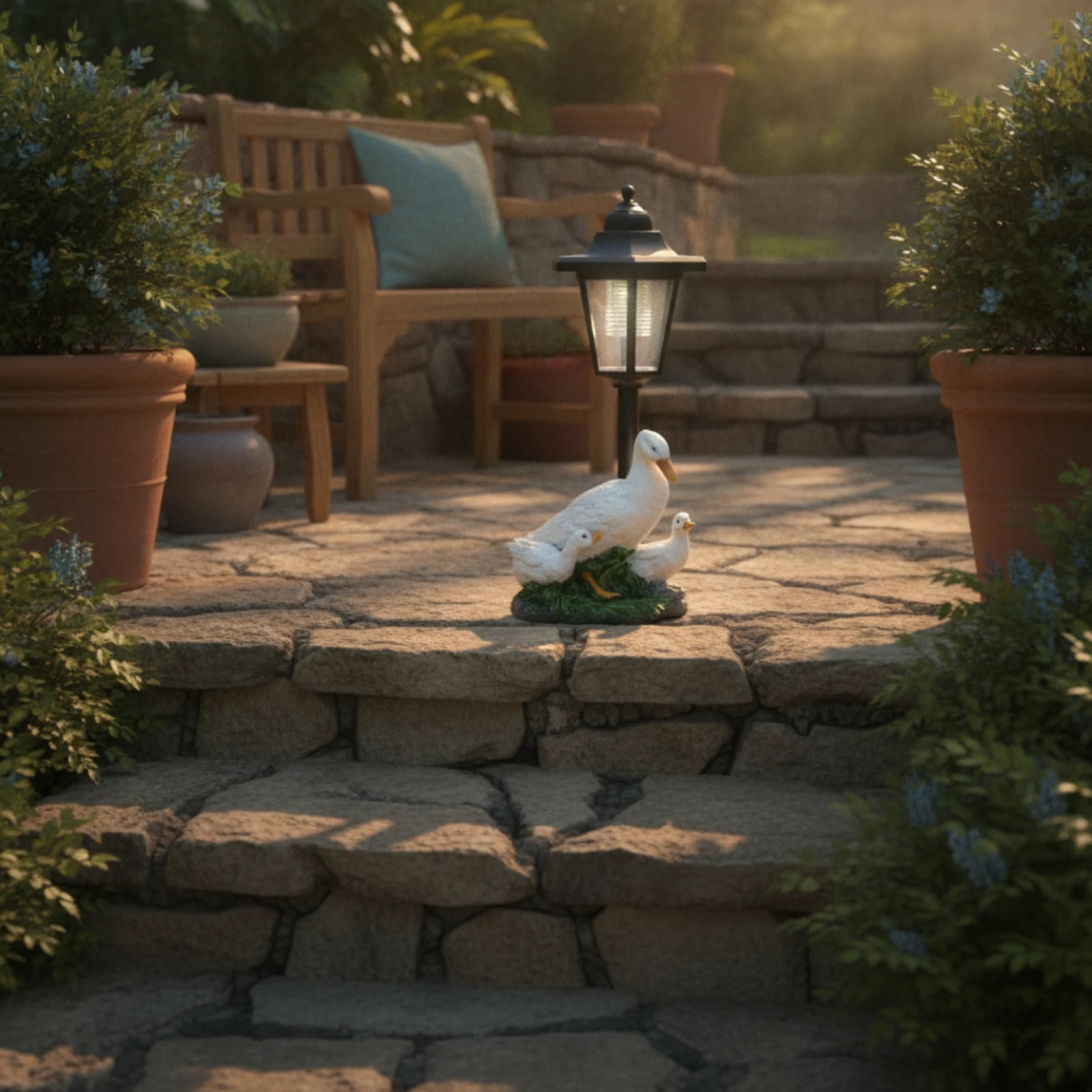 Garden Statue with Solar Lantern Weather-Resistant Duck Statue with Lantern Solar Duck Light Sturdy Outdoor Figurine Warm White