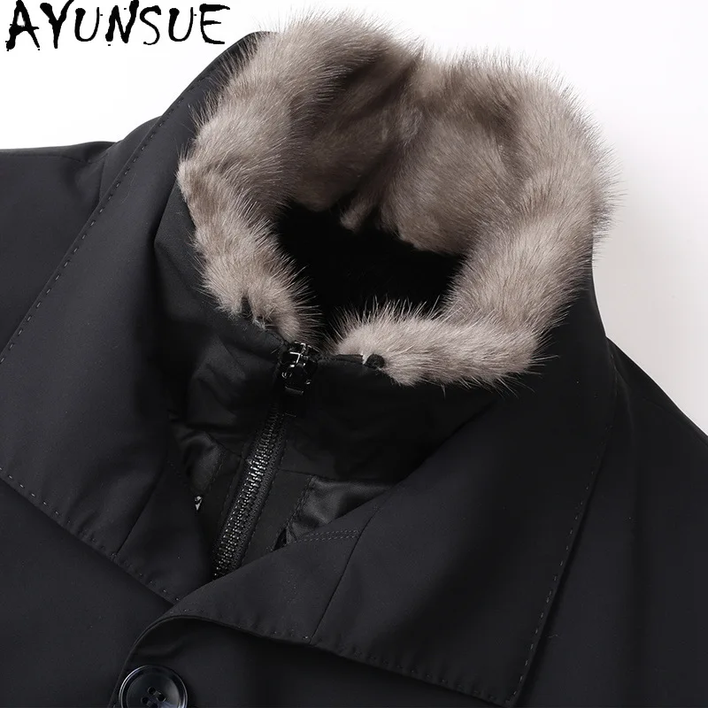 AYUNSUE New Real Mink Fur Parka Winter Jacket for Men Clothing Natural Mink Fur Liner Jackets Men Warm Fourrure Véritable Homme