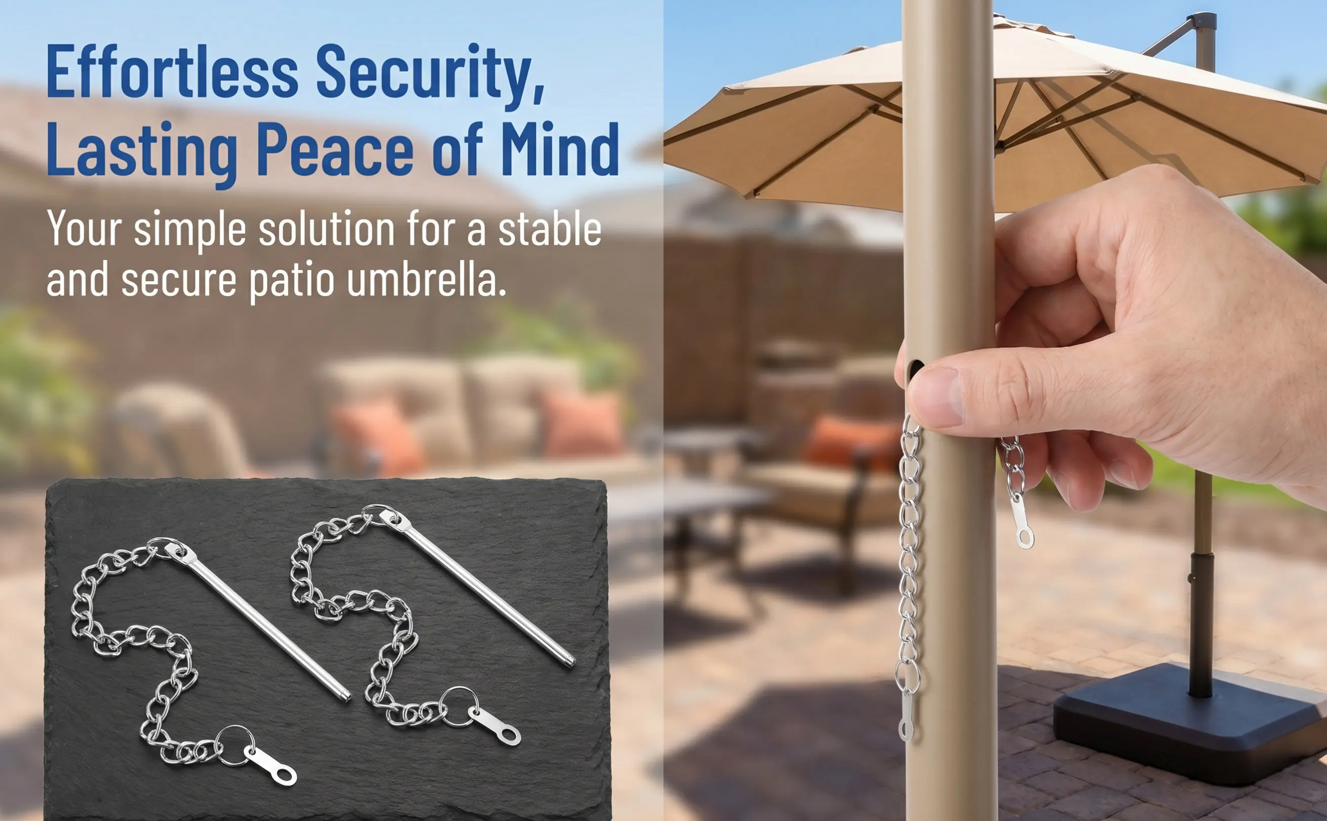 2Pcs Outdoor Umbrella Accessories Pin Chain Heavy Duty Metal Patio Umbrella Parts for Windy Conditions Easy Install Versatile