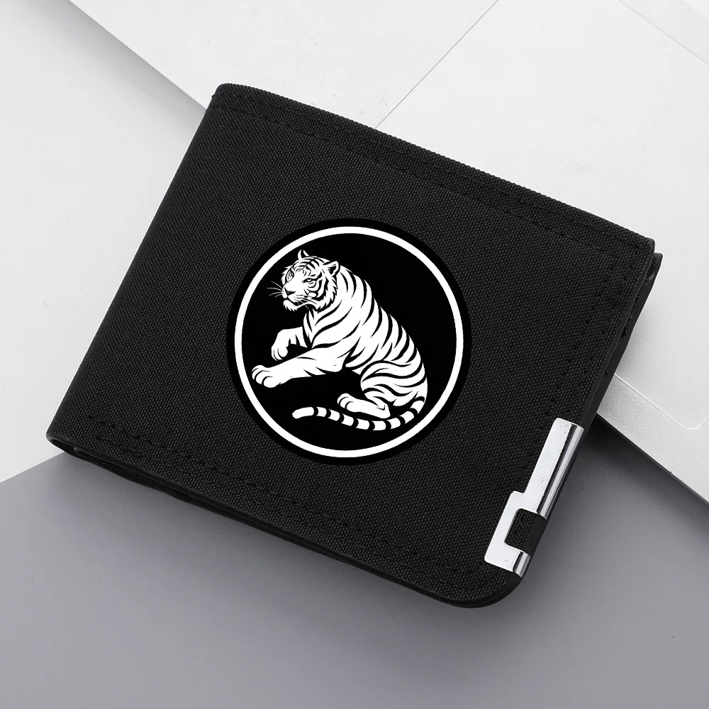 Men's Canvas Short Bifold Wallet White Tiger Print Casual Credit Card Holder Slim Purse For Teen Boys Gift