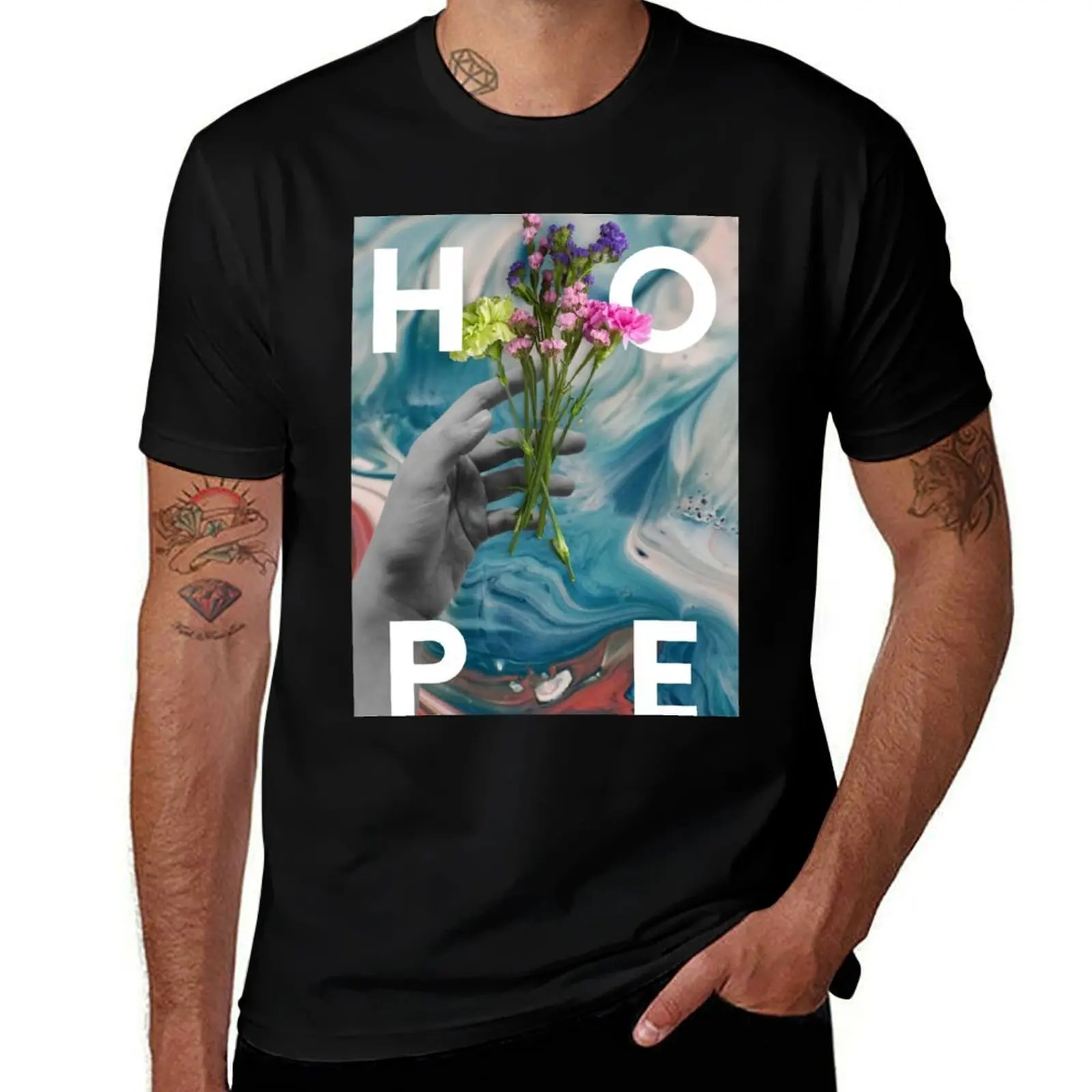 

Hope Flowers Collage T-Shirt man clothes quick drying valentines boutique clothes plus size men clothing